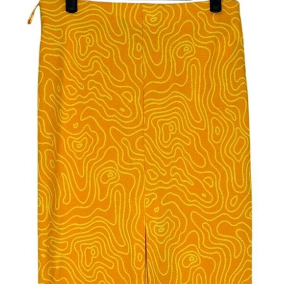 ZARA Abstract Printed Keyhole Cutout Tie High Waist Midi Skirt M Orange Yellow - Picture 8 of 15
